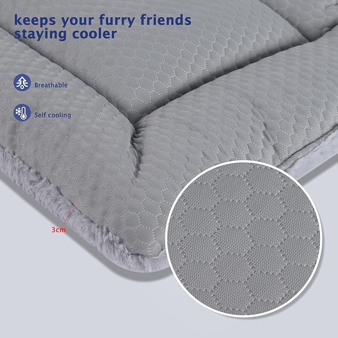Dog Bed Mat, Crate Pad Reversible,Soft Kennel Pad, Washable Dog Crate Mat (Cool and Warm),Pet Sleeping Mattress for Small Medium Dogs XB009 (30''x20'',Grey)