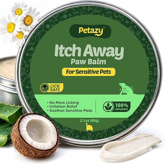 Itch Away Dog Paw Balm for Dogs - Soothes Itchy & Irritated Paws, Natural Nose & Paw Wax with Beeswax, Shea Butter, Coconut Oil, Aloe, Oat, & Vitamin E, Relief for Allergies and Sensitive Pets