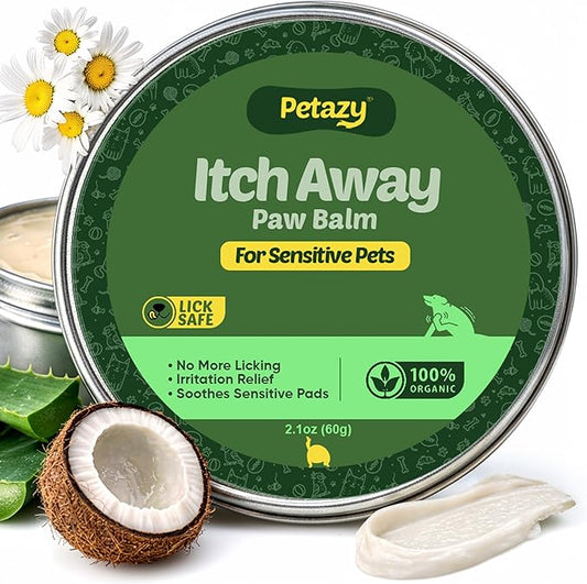 Itch Away Dog Paw Balm for Dogs - Soothes Itchy & Irritated Paws, Natural Nose & Paw Wax with Beeswax, Shea Butter, Coconut Oil, Aloe, Oat, & Vitamin E, Relief for Allergies and Sensitive Pets