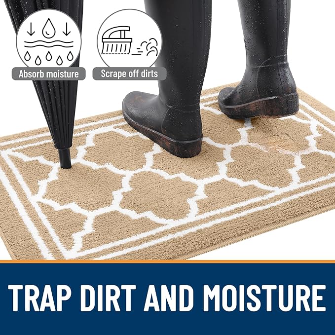 Buganda Indoor Door Mat, Dirt-Resistant and Absorbent Doormat, Anti-Slip, Low Profile Floor Mats for Inside Entryway, Front, and Back Door Entrance (36x24 Inches, Beige)