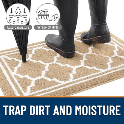 Buganda Indoor Door Mat, Dirt-Resistant and Absorbent Doormat, Anti-Slip, Low Profile Floor Mats for Inside Entryway, Front, and Back Door Entrance (32x20 Inches, Beige)