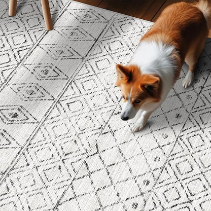 Washable Runner Rug 3x20 - Extra Long Runner Rugs for Hallways Low Pile Rug with Rubber Backing Floor Mat Non Slip Moroccan Indoor Carpet for Kitchen Bedroom Entryway 3x20 Geo Grey