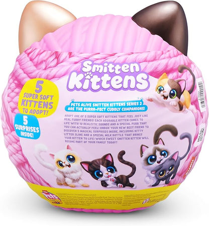 Pets Alive Smitten Kittens Series 2 (British Shorthair) by ZURU – Interactive Plush Cat Toy with 10 Sounds, Surprise Unboxing, Soft Collectible Pet for Ages 3+
