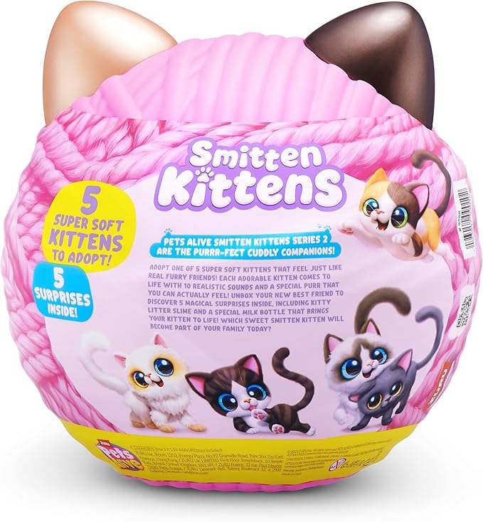 Pets Alive Smitten Kittens Series 2 (Ragdoll) by ZURU – Interactive Plush Cat Toy with 10 Sounds, Surprise Unboxing, Soft Collectible Pet for Ages 3+