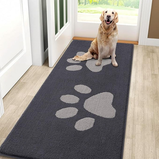 Smiry Dog Door Mat for Muddy Paws, Absorbs Moisture and Dirt, Low-Profile Entryway Mat with Non-Slip Backing, Entry Indoor Outdoor Doormat for Inside Floor (59x24 Inches, Dark Grey, Paw)