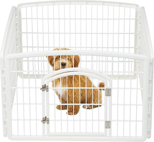 IRIS USA Dog Playpen, 4-Panel 24" Pet Playpen, Puppy Playpen, Indoor/Outdoor Dog Pen, 35 x 35 x 24, Foldable, Customizable, Dark Gray