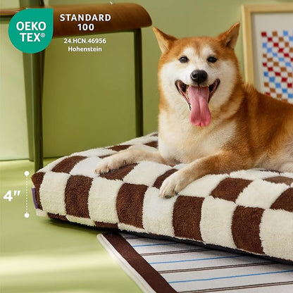 LE SURE Extra Large Dog Bed-Thick Shredded Chopped Foam Pet Bed as Gift for Indoor with Removable Cover, Cute Modern Fuzzy Plush & Anti Slip Bottom, Brown