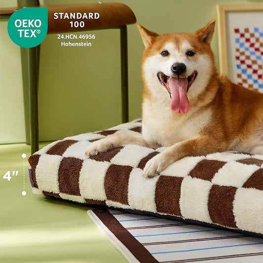 LE SURE Extra Large Dog Bed-Thick Shredded Chopped Foam Pet Bed as Gift for Indoor with Removable Cover, Cute Modern Fuzzy Plush & Anti Slip Bottom, Brown