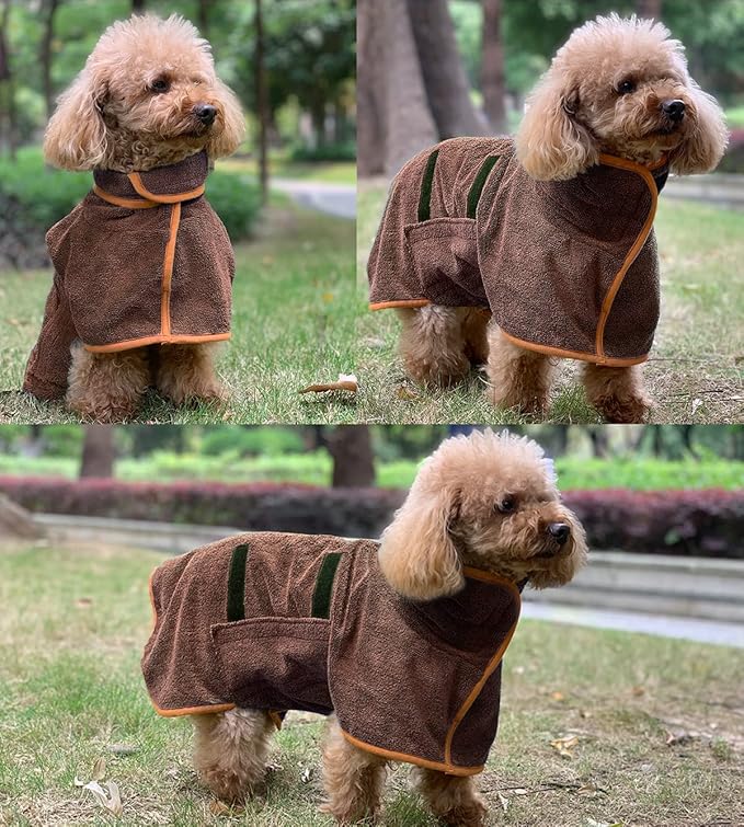 Dog Drying Coat Bathrobe Towel, Microfibre Material Fast Drying Super Absorbent Dog Bath Robe, Pet Quick Drying Moisture Absorbing with Adjustable Collar and Waist
