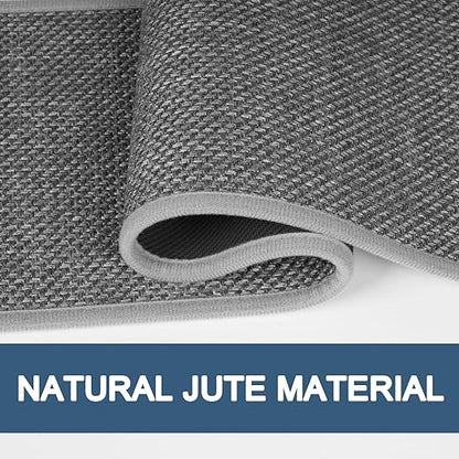 Peel and Stick Carpet Stair Treads for Wooden Steps Set of 15, Non Slip Adhesive Jute Stair Mats Indoor, Rubber Backing Safety Step Pads Mats, Grey, 8"x30"