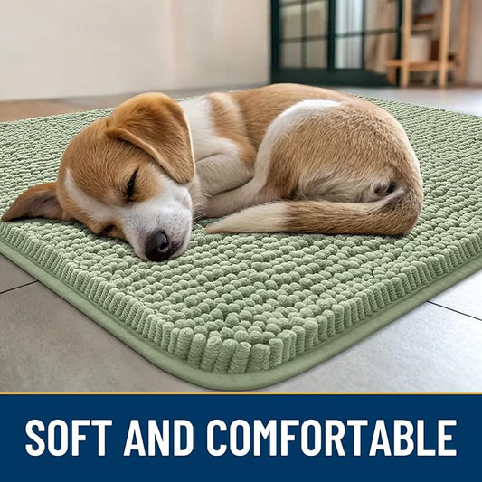 Smiry Dog Door Mat for Muddy Paws 71x46, Absorbs Moisture and Dirt Doormat, Non-Slip Washable Quick Dry Chenille Front Door Mat Indoor Entrance, Entryway Carpet for Inside Floor, Sage Green