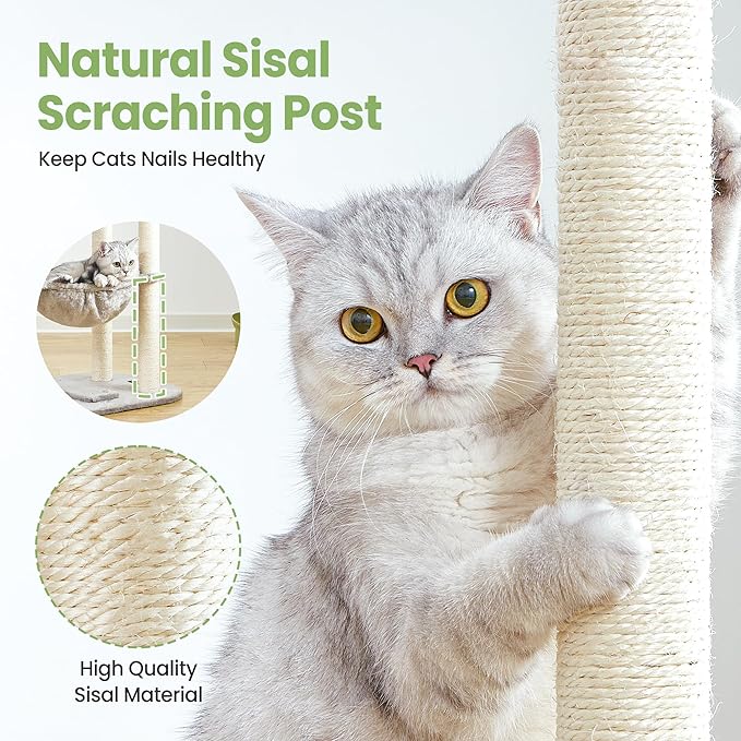 Small Cat Tree Tower with Lots of Scratching Posts - 42 Inch Medium Compact Cats Scratch House with Hammock Perch for Multi Level 2 Kitty - Indoor Corner Cat Bed Condo Climbing Gym Towers Furniture