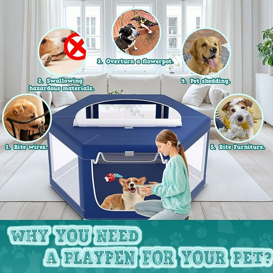 45x45 Inches Hexagonal Type Puppy Playpen, Dog Playpen for Puppies or Small Dogs, Dog Fence Pet Playpen for Indoor & Outdoor, Sturdy Safety Dog Pen with Thickened Fabric, Breathable Mesh