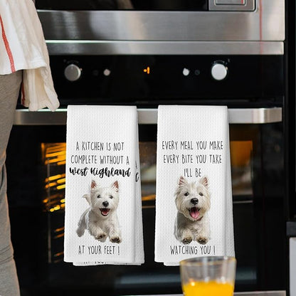 West Highland Dog Kitchen Towels Set of 2, Funny Dog Kitchen Decor, Dogs Gifts for Women Men Hand Towel, Pet Owner Gift Decorative Tea Towels Dish Towel 16x24 Inch