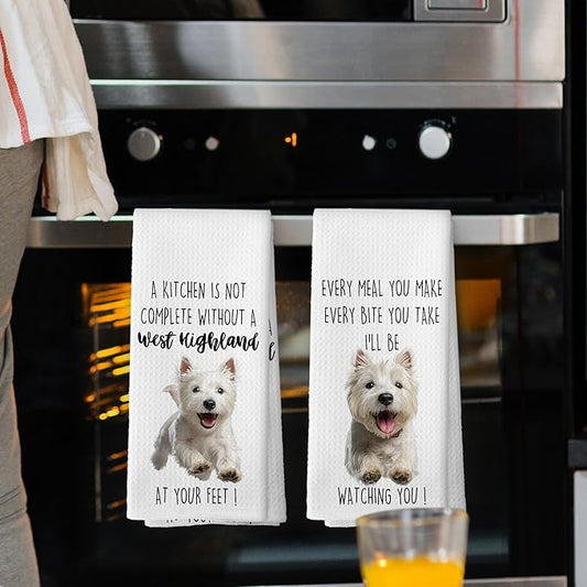 West Highland Dog Kitchen Towels Set of 2, Funny Dog Kitchen Decor, Dogs Gifts for Women Men Hand Towel, Pet Owner Gift Decorative Tea Towels Dish Towel 16x24 Inch
