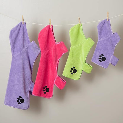 Bone Dry Pet Robe Collection, Embroidered Absorbent Microfiber Bath Robe with Adjustable Closure, for Dogs & Cats, Large, Lettuce Green