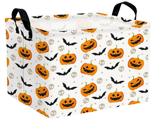 Large Halloween Themed Candy Gift Boo Basket for Kids Baby Personalized Adults Storage Bin Fall Decor(Bat Pumpkin)