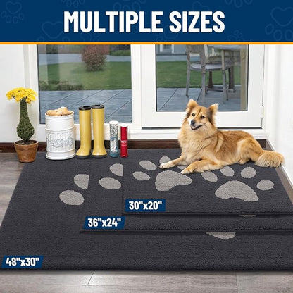 Smiry Dog Door Mat for Muddy Paws, Absorbs Moisture and Dirt, Low-Profile Entryway Mat with Non-Slip Backing, Entry Indoor Outdoor Doormat for Inside Floor (59x24 Inches, Dark Grey, Paw)