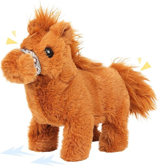 Easfan Walking Pony Toy Plush Interactive Pony Electric Plush Pet Toy with Sound Stuffed Animal Christmas Birthday Gifts for Kids Toddlers,8"