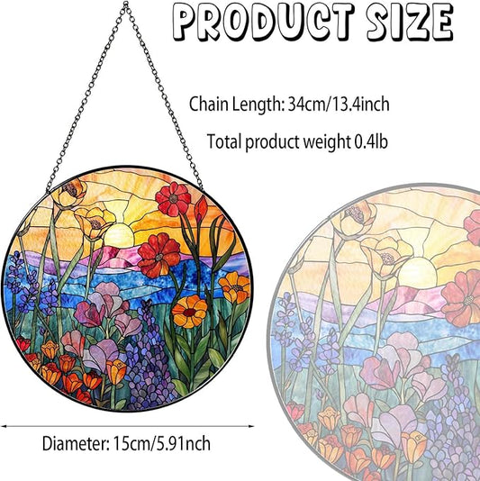 Wildflowers Sun Catcher 6'' Stained Glass Window Hanging Plant Lover Gifts for Women Wildflowers Wall Decor Handmade Sun Catcher Decoration for Garden Home Housewarming Gifts