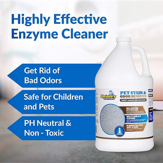 Sheiner's Pet Urine Enzyme Cleaner & Pet Stain & Odor Remover, Advanced Enzymatic Cleaner Solution for Carpets, Rugs, Upholstery & Multi-Surfaces, Safe for Pets & Kids. (128 oz)