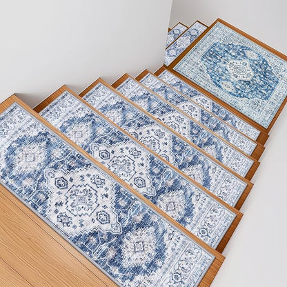 OJIA Stair Treads Carpet for Wooden Steps Non-Slip Landing Mat Stair Rug with Rubber Backing, Soft Stair Runner Safety Rugs for Family, Absorbent Washable 31x31 inch