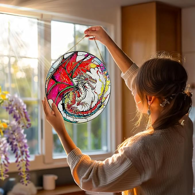 Stained Glass Window Hanging, Stained Glass Suncatcher, Dragon Sun Catcher, Window Hanging Decor, Dragon Gift, Gifts for Fathers Day, Christmas or Birthday Gift, Gifts for Him Dad Grandfather Son
