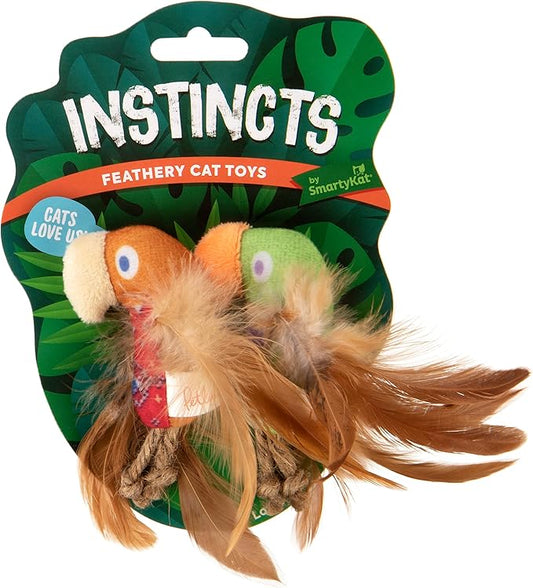 Instincts by SmartyKat 2-Pack HappyNip Love Mates Feather Birds Plush Cat Toys, Contains Catnip & Silvervine - Orange/Green, 2-Pack
