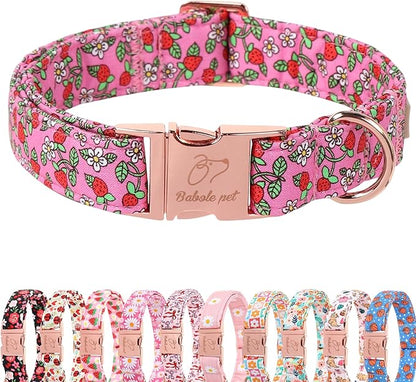 Sweet Strawberry Dog Collar, Cute Pink Summer Pet Collar with Metal Buckel, Durable Adjustable Designer Dog Collars for Small Medium Large Dogs L