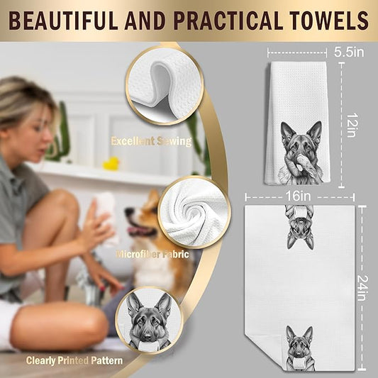 German Shepherd Gifts Kitchen Towels Set of 2，German Shepherd Gifts for Women Men Decor Accessories Hand Towels for Bathroom，Funny Dog Bathroom Hand Towels，16x24 Inch