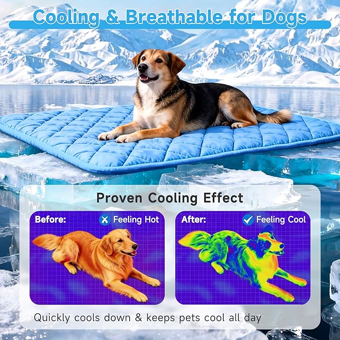 Cooling Blanket for Dogs, Dog Cooling Mat & Bed, Q-MAX>0.42- Lightweight, Durable & Breathable Pet Throw for Sofa, Car and Furniture Protector, Reversible Design, Easy to Clean, 28"x40", Blue