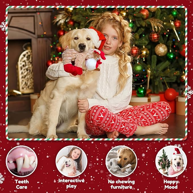 Dog Christmas Toys, Plush Chew Toys for Dogs, Funny Reindeer Squeaky Dog Toy with Crinkle Paper, Gifts for Dogs, Plsuh Dog Toy for Small, Middle, Large Breed, Interactive Pet Toys