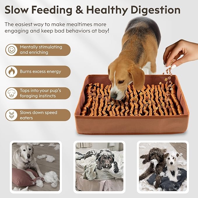 Snuffle Mat for Dogs, Dog Puzzle Mat, Interactive Dog Toys for Enrichment,Sniff Mats with Non-Slip Backing,Portable Design Easy to Store (Brown, 14" X 12"-Portable)