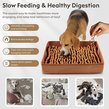 Snuffle Mat for Dogs, Dog Puzzle Mat, Interactive Dog Toys for Enrichment,Sniff Mats with Non-Slip Backing,Portable Design Easy to Store (Brown, 14" X 12"-Portable)