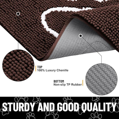 Smiry 2 Piece Dog Door Mat for Muddy Paws, Absorbent Dirt Trapper Non Slip Quick Dry Washable Chenille Mat for Mud Dogs, Entry Rug for Indoor and Outdoor (30x20 Inches, Brown)