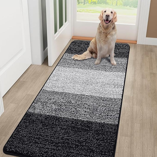 Smiry Dog Door Mat for Muddy Paws, Absorbs Moisture and Dirt, Low-Profile Entryway Mat with Non-Slip Backing, Entry Indoor Outdoor Doormat for Inside Floor (70x24 Inches, Black, Striped)