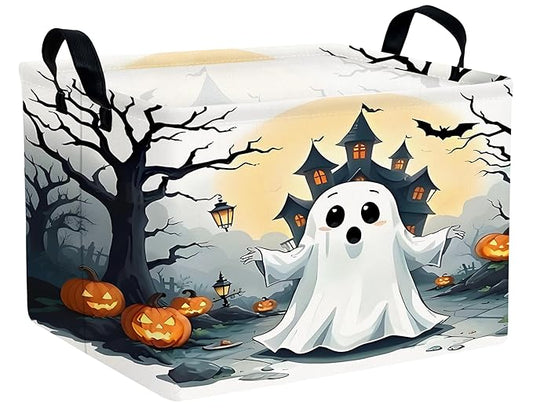 Large Halloween Themed Candy Gift Boo Basket for Kids Baby Personalized Adults Storage Bin Fall Decor(Terror Spooky Pumpkin)