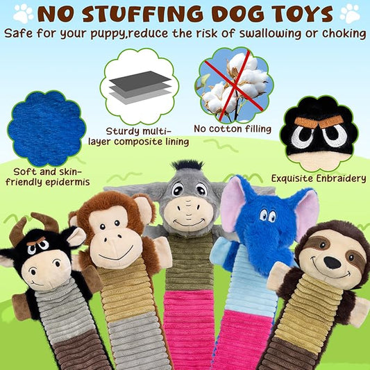 5 Pack No Stuffing Dog Squeaky Toys, Dog Chew with Crinkle and Squeaker, Cute Animal Plush to Keep Them Busy for Tug of war, Not Suitable for Aggressive Chewers