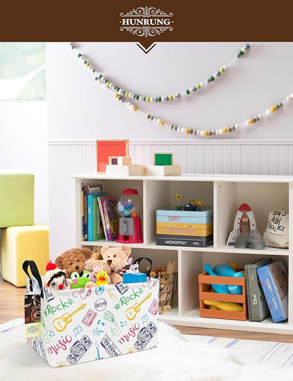 HUNRUNG Rectangle Storage Basket Cute Canvas Organizer Bin for Pet/Children Toys, Books, Clothes Perfect for Rooms/Playroom(REC-Musical instrument)