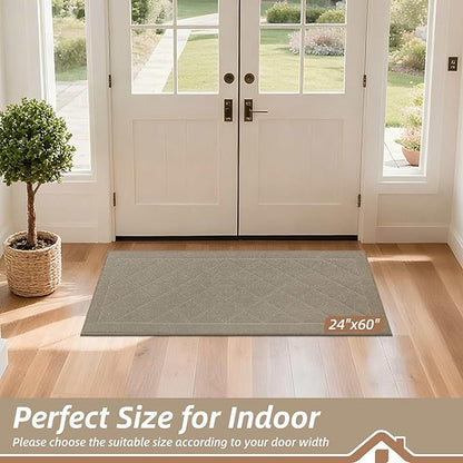 BEQHAUSE Dirt Trapper Door Mat 24" x 60", Doormat Non-Slip Entryway Rugs Washable, Dog Door Mat Stain Resistant and Absorbent Welcome Floor Mat for Front Back Door, Mud Wet Shoes & Paws, Beige