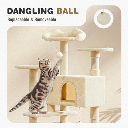 Cat Tree 54 Inch, Multi-Level Cat Tower with Condo, Perches, Sisal Scratching Posts and Climbing Ladder, Pet Play Toy Balls House for Indoor Cats