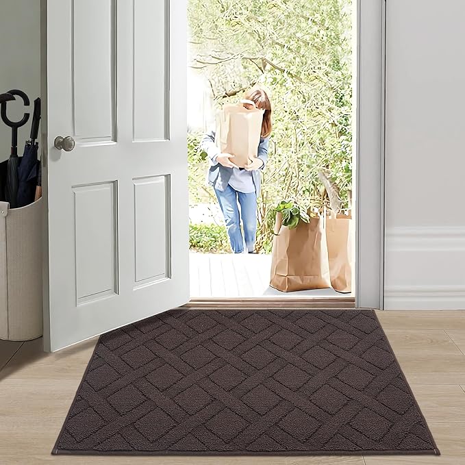 COSY HOMEER Door Mat Indoor Entrance, Non-Slip Absorbent Doormat for Front Door, Low-Profile Entryway Mat for Dirty Paws, Washable Dirt Trapper Mats (20"x32",Brown)
