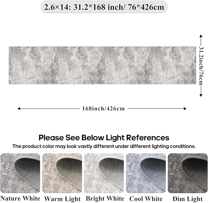 2'6x14 Extra Long Runner Rug : Washable Non-Slip Carpet for Hallway - Soft Kitchen Rugs Thin Low Pile Floor Mat for Bedroom Abstract Home Decor 2.6x14 Grey