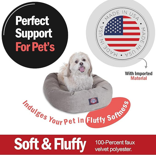 Majestic Pet 24 Inch Micro Velvet Calming Dog Bed Washable – Cozy Soft Round Dog Bed with Spine for Head Support - Fluffy Donut Puppy Mat 24x19x7 (inch) Small - Vintage (2025)