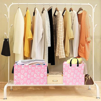 Rec Heart Print Box Hamper Storage Basket Collapsible Organizer Bin Gift Shelf Baskets for Home and Kitchen Storage