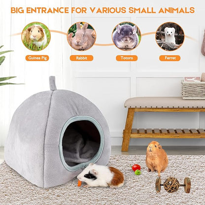 Guinea Pig Hideout - Guinea Pig Bed, Bunny Hideout, Rabbit Bed, Ideal Bed for Small Pets, Tent Shape, Grey