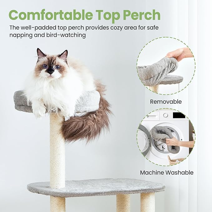 Small Cat Tree Tower with Lots of Scratching Posts - 42 Inch Medium Compact Cats Scratch House with Hammock Perch for Multi Level 2 Kitty - Indoor Corner Cat Bed Condo Climbing Gym Towers Furniture