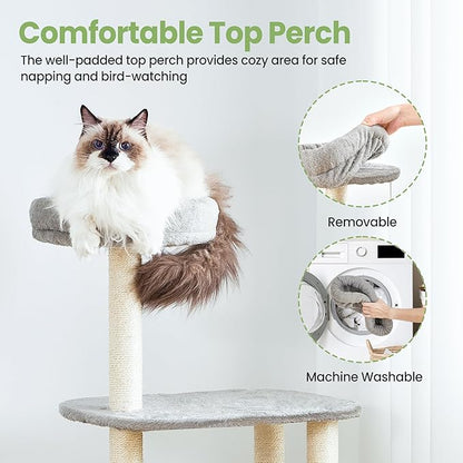 Small Cat Tree Tower with Lots of Scratching Posts - 42 Inch Medium Compact Cats Scratch House with Hammock Perch for Multi Level 2 Kitty - Indoor Corner Cat Bed Condo Climbing Gym Towers Furniture