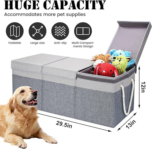 Extra Large Dog Toy Basket With Lid, Foldable Dog Toy Box for Living Room Area, 29.5" Basket for Dog's Toys, Clothes, Organizers and Storage with Hard Board, Anti-slip for Pet Supplies