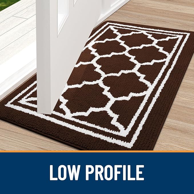 Buganda Indoor Door Mat, Dirt-Resistant and Absorbent Doormat, Anti-Slip, Low Profile Floor Mats for Inside Entryway, Front, and Back Door Entrance (32x20 Inches, Dark Brown)